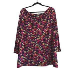 Style & Co Blouse Womens Size 1X Colorful Polka Dot Cowl Neck Stretchy Office